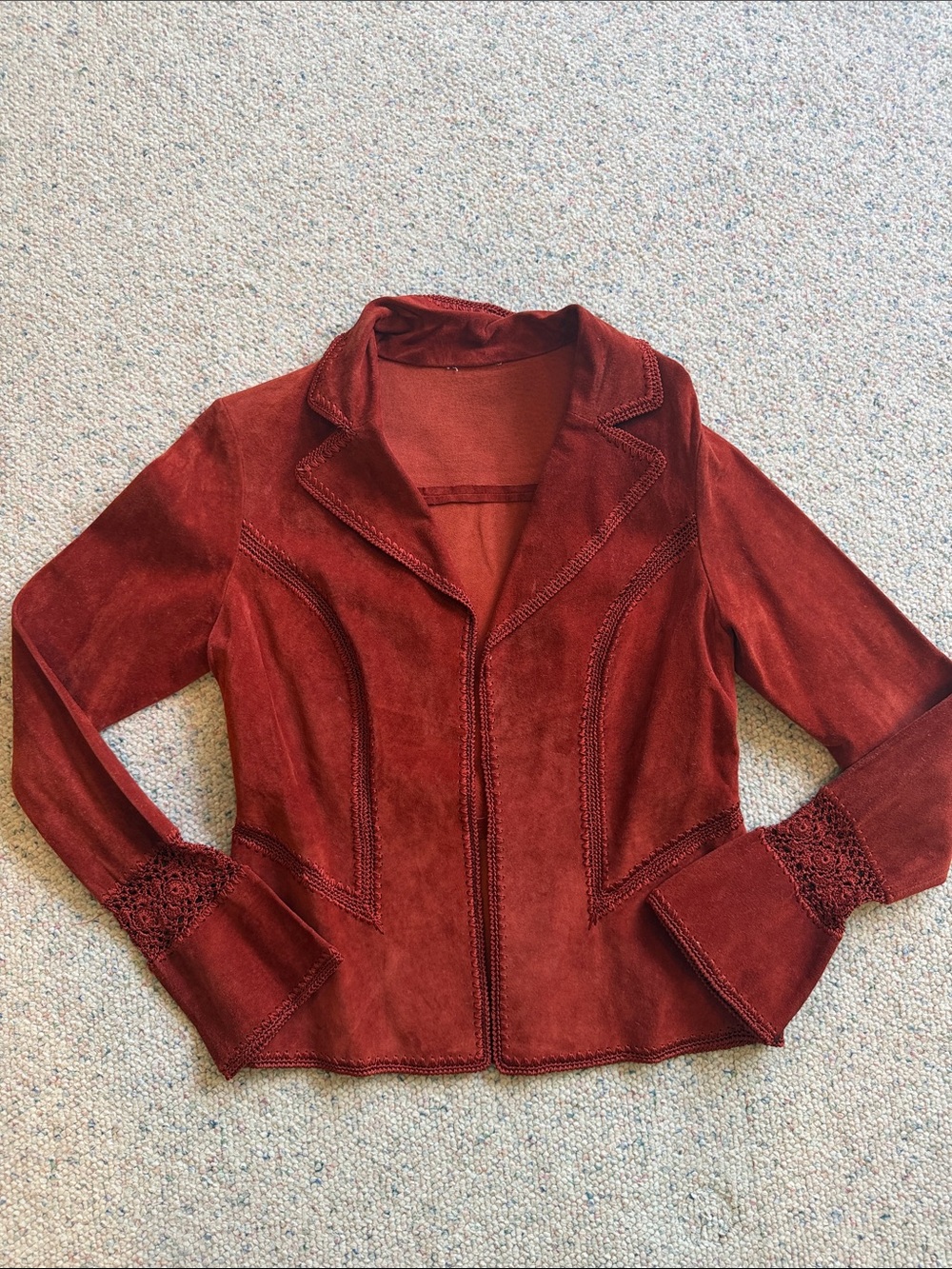 Women’s Red Suede Lace-Trim Jacket